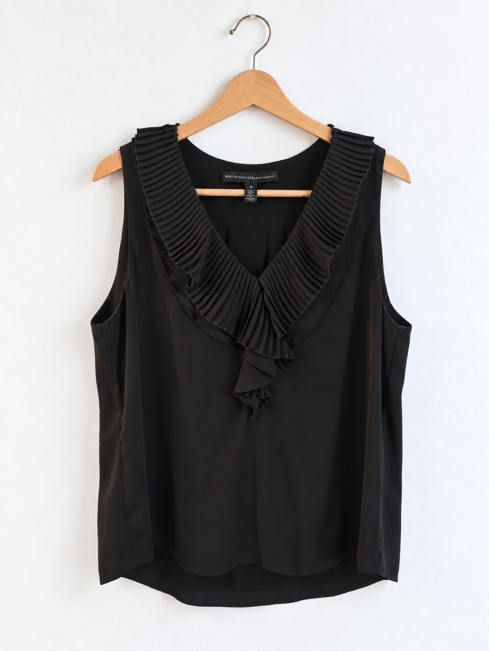 WHBM Pleated Ruffle V-Neck Sleeveless Top